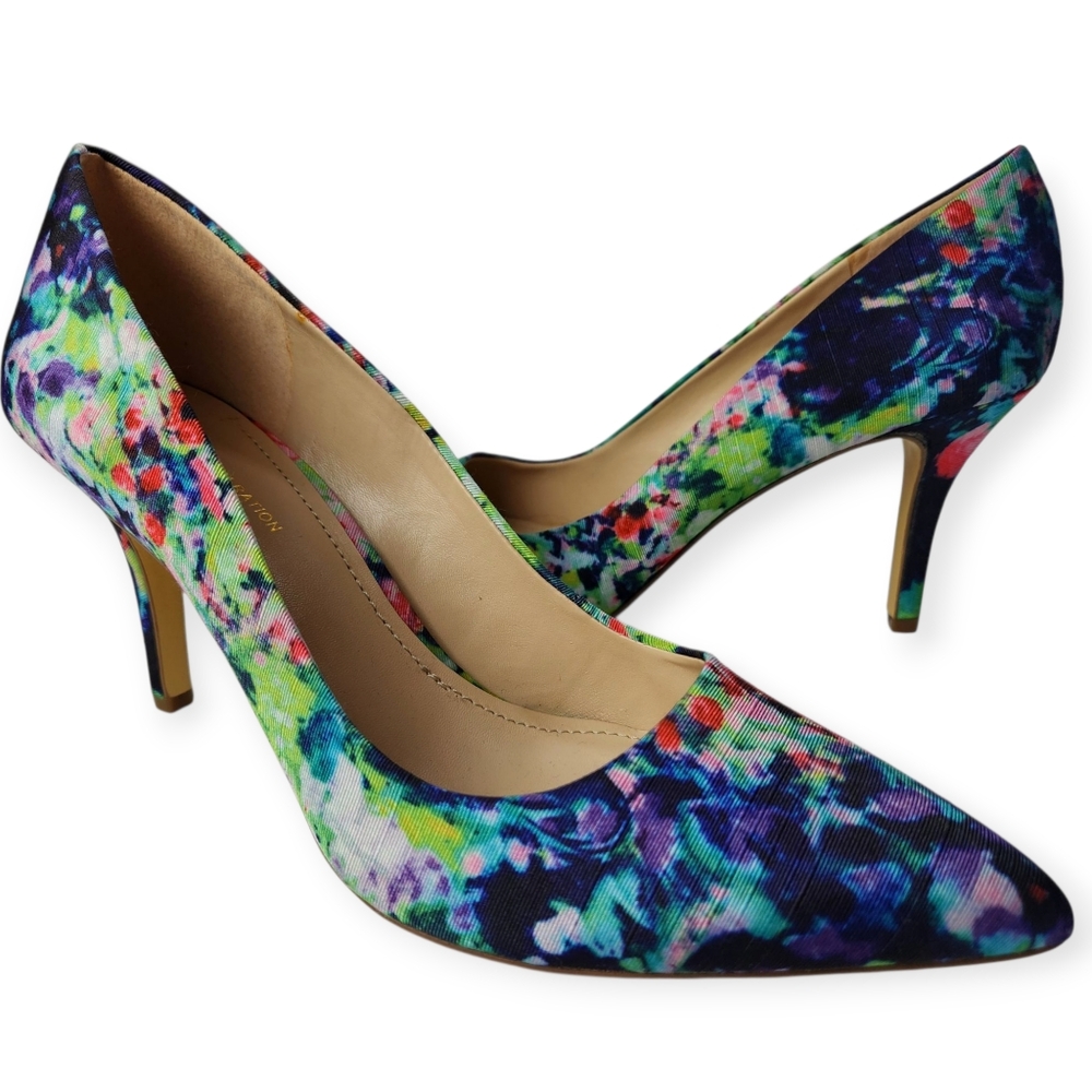 BCBGeneration Gaminkha Floral Watercolor Fabric Pumps Sz 9